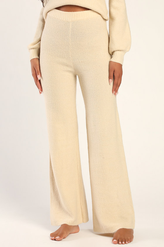 Ivory Knit Pants WideLeg Lounge Pants Sweater Knit Pants Lulus