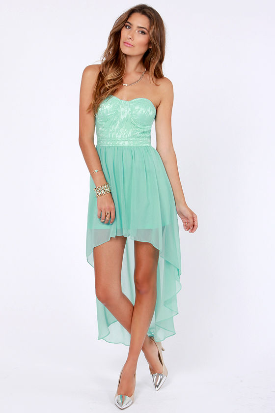 Mint green high low dress cheap