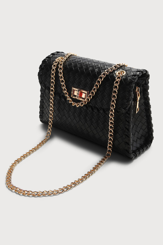 Black Woven Bag - Woven Crossbody Bag - Chain Strap Purse - Lulus
