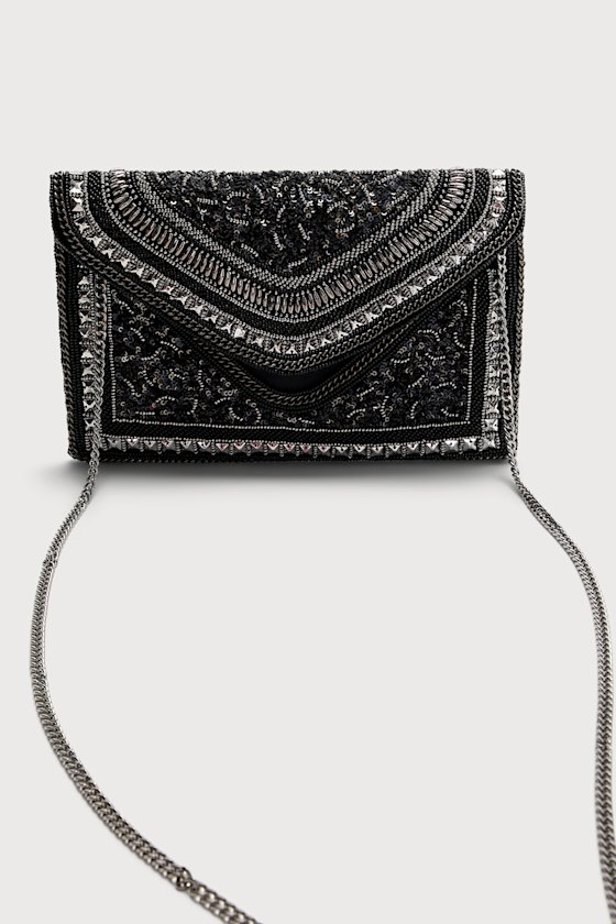 Made of Class Black and Silver Sequin Beaded Clutch 2