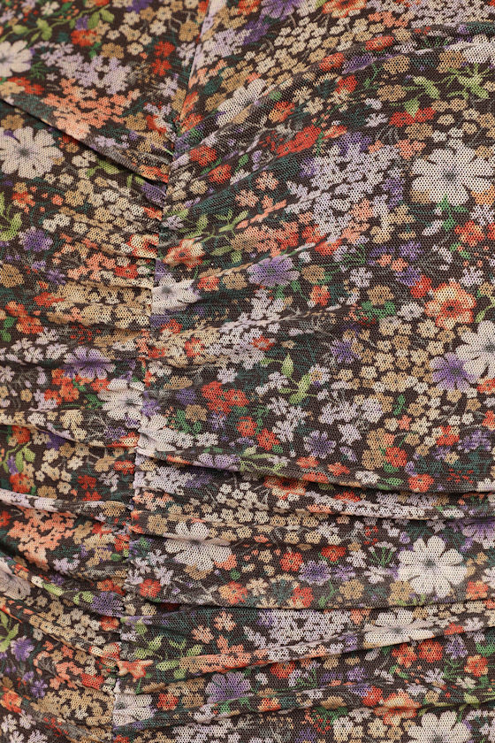 Everyday Luck Brown Floral Print Ruched Long Sleeve Bodysuit - thumbnail 6