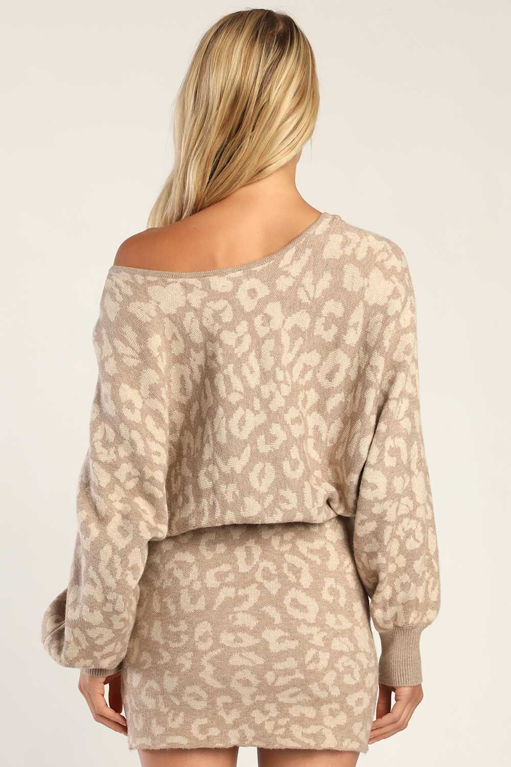 Wild For the Season Taupe Leopard Print Mini Sweater Dress