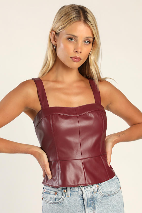Wine Red Top Red Bustier Top Vegan Leather Top Lulus