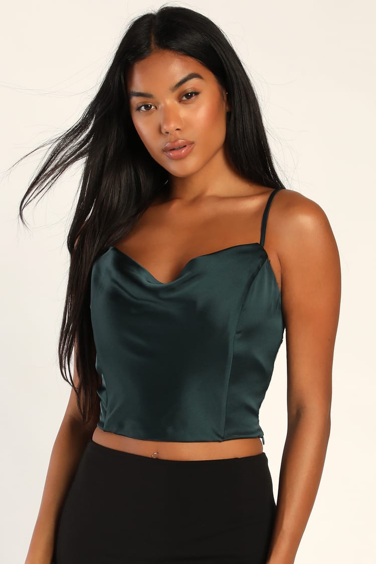 Satin Tank Top - Dark green - Ladies