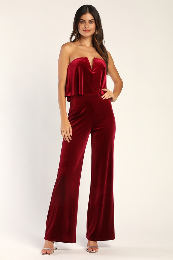 Wine velvet sales jumpsuit
