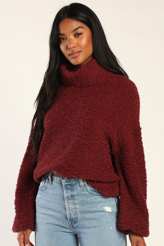 Burgundy Knit Sweater - Turtleneck Sweater - Oversized Sweater - Lulus