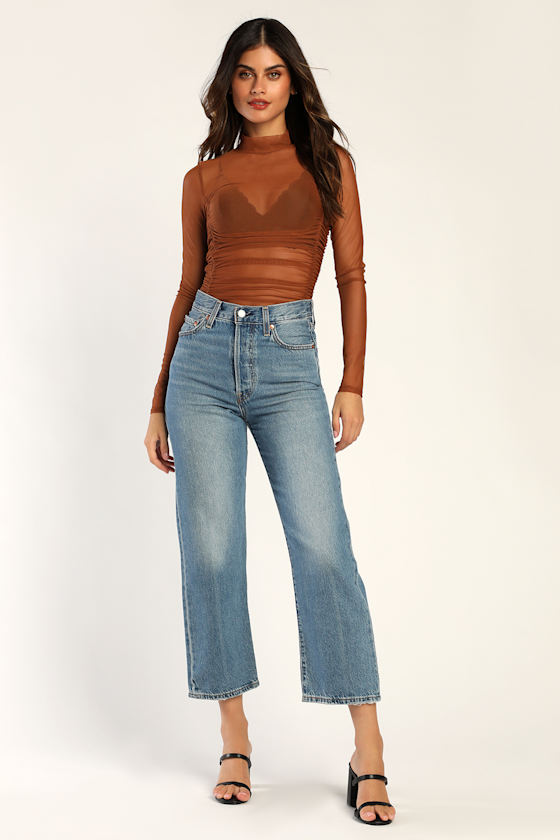 Sheer-ly the Best Rust Brown Sheer Mesh Long Sleeve Bodysuit 2