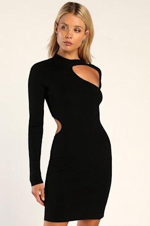 white christmas dresses Black Lace Cut Out Detail Long Sleeve Mini Dress main image 1