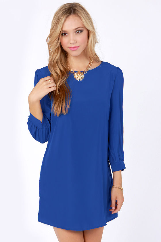 Pretty Royal Blue Dress - Shift Dress - Dress with Sleeves - $39.00 - Lulus