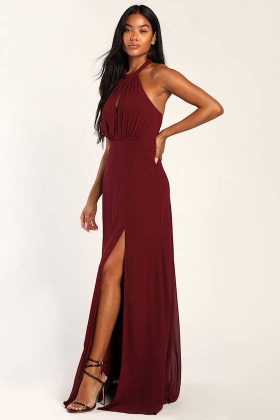 Mordecai Halter Maxi Dress Burgundy