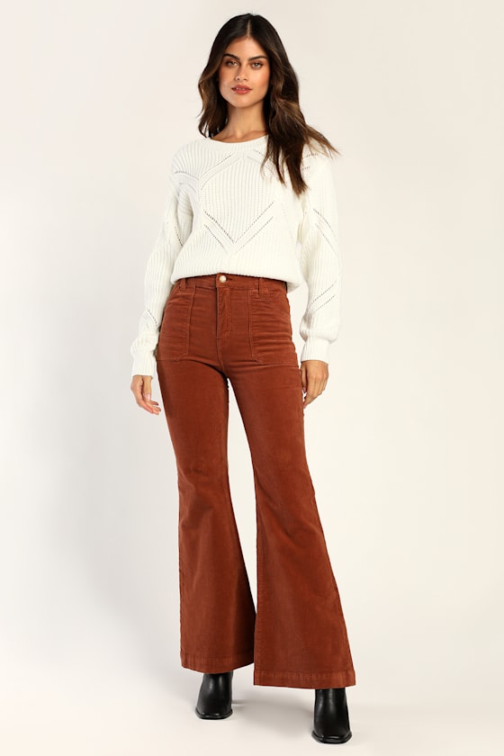 East Coast Rusty Brown Corduroy High Rise Flare Pants 2