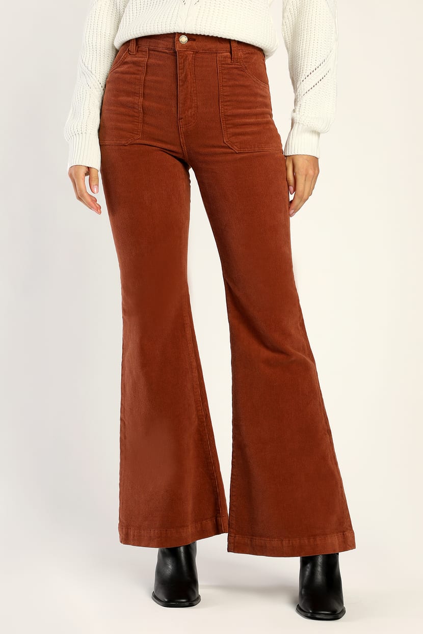 Corduroy Flare Trousers - Spiced Latte Brown