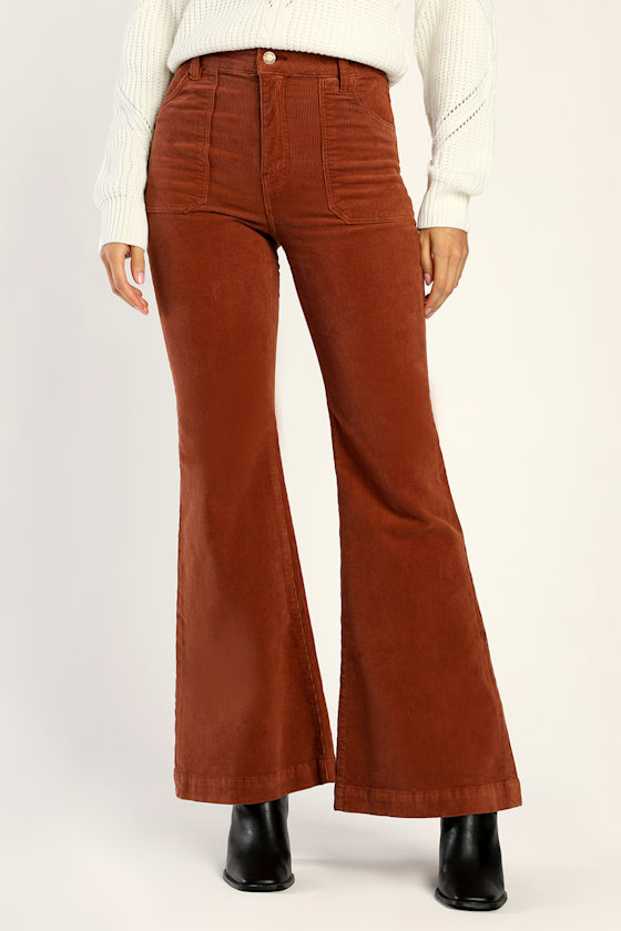 East Coast Rusty Brown Corduroy High Rise Flare Pants 3
