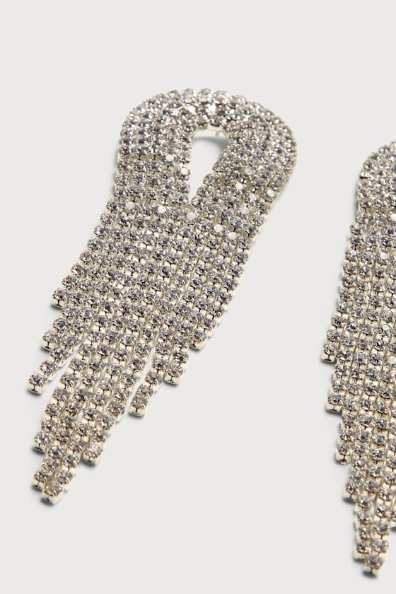 Hollywood Star Silver Rhinestone Fringe Earrings 2