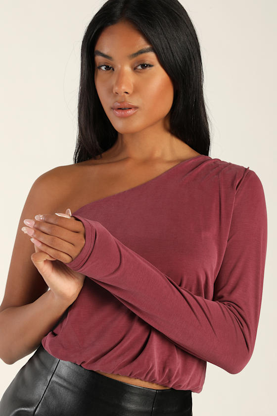 Mauve Crop Top Bubble Hem Top OneShoulder Crop Top Lulus