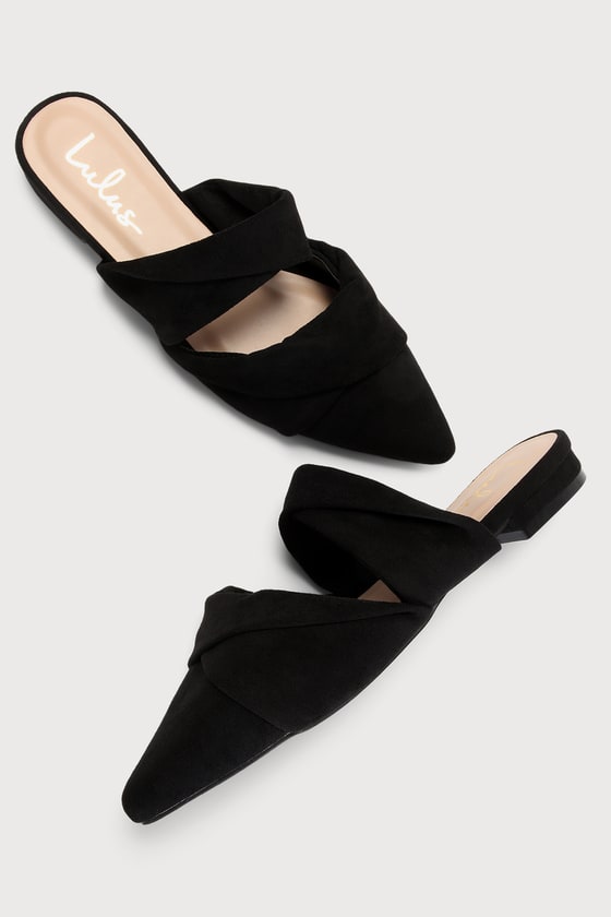 Black Slip-On Mules - Faux Suede Mules - Black Pointed-Toe Mules - Lulus