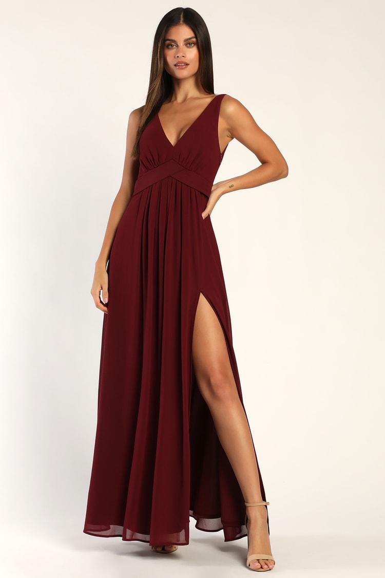 Burgundy Maxi Dress - Cowl Back Dress - Sleeveless Chiffon Dress - Lulus