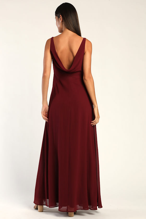 Burgundy Maxi Dress - Cowl Back Dress - Sleeveless Chiffon
