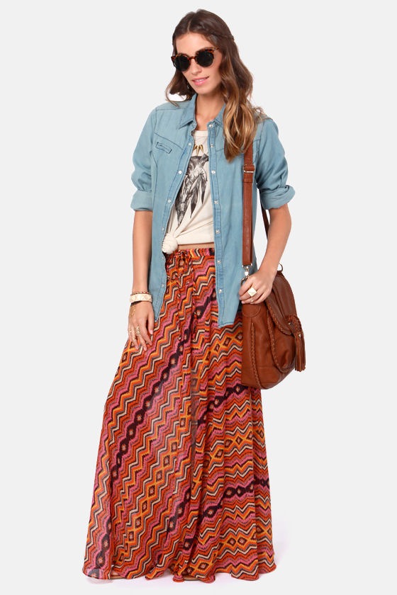 Hip Maxi Skirt - Print Skirt - Orange Skirt - $49.00 - Lulus