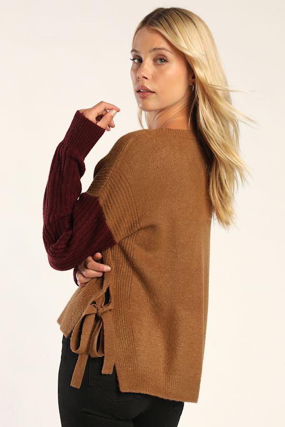 brown color block sweater