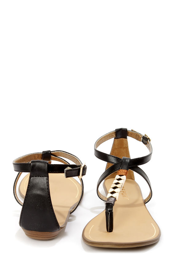 Report Loxx Black and Gold Beaded T-Strap Thong Sandals - $51.00