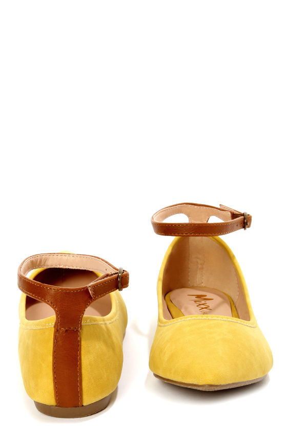 Mixx Shuz Regan Mustard Nubuck Ankle Strap Pointed Flats - $26.00 - Lulus