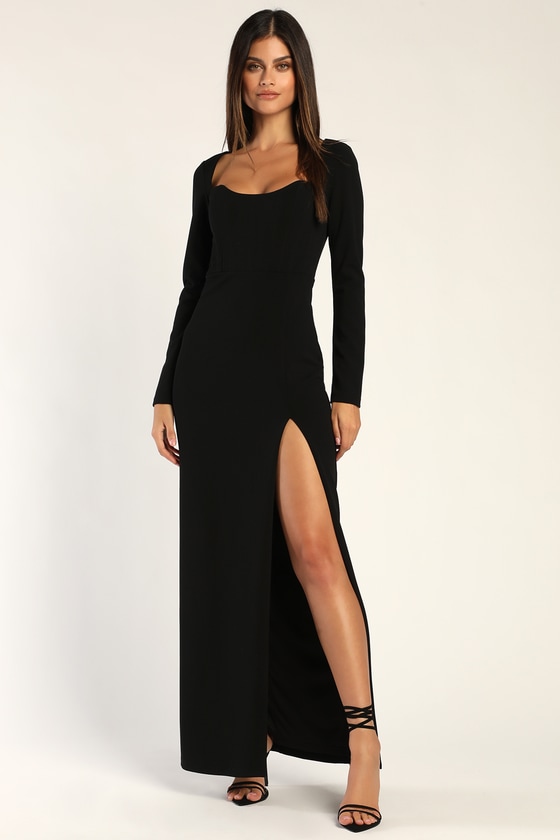 Black Maxi Dress - Long Sleeve Maxi Dress - Corset Maxi Dress - Lulus