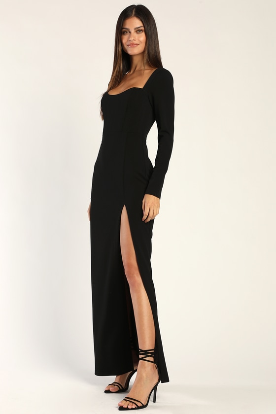 Black Maxi Dress - Long Sleeve Maxi Dress - Corset Maxi Dress - Lulus