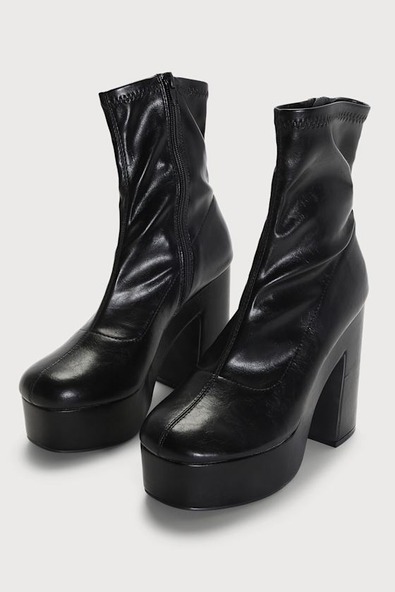 Trendy Retro Black And White Platform Mid Calf Boots main image 1