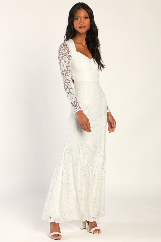 Loving Luxuriously White Lace Backless Mermaid Maxi Dress 7