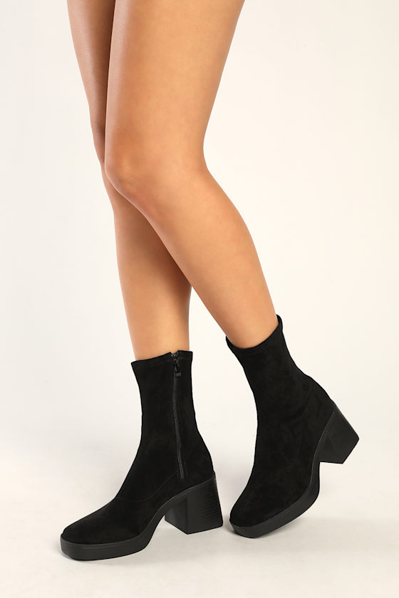 Black Suede Boots MidCalf Boots Chunky Platform Boots Lulus