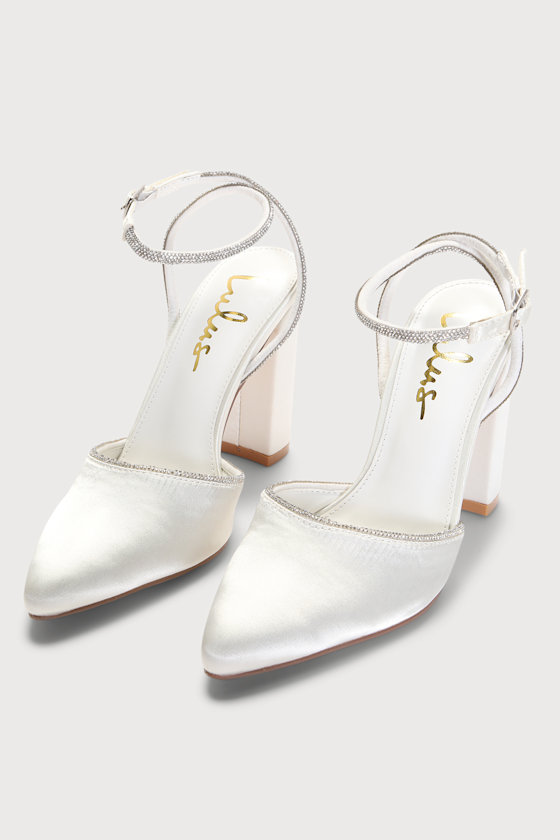 satin heels white