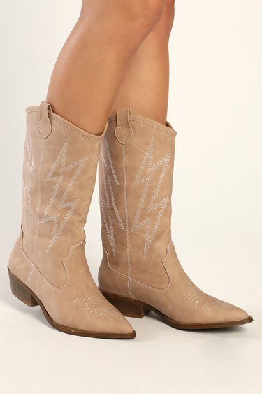 Dirty Laundry Josea Natural Pointed-Toe Mid-Calf Western Boots