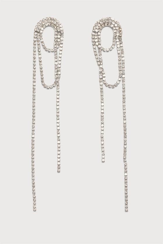 Dazzling Delights Silver Rhinestone Fringe Earrings 2