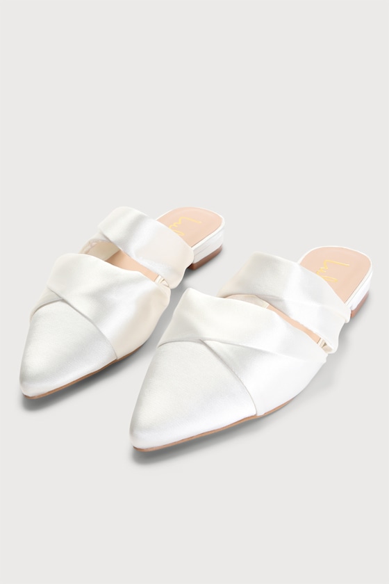 Lusly White Satin Pointed-Toe Mule Slides 3