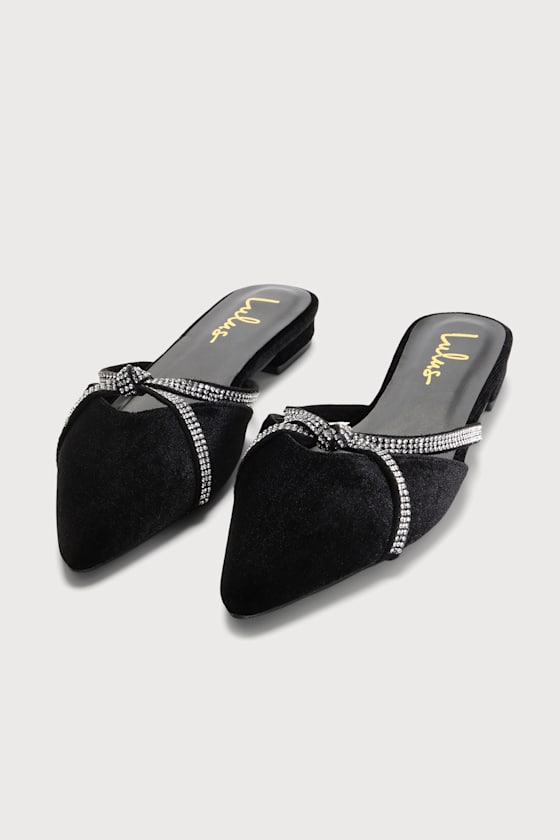 Hoovery Black Velvet Rhinestone Pointed-Toe Mule Slides 3