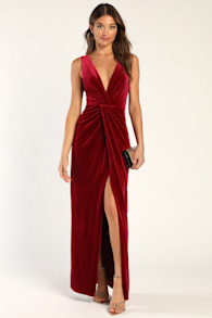 Beautiful Evenings Magenta Velvet Twist-Front Maxi Dress 2