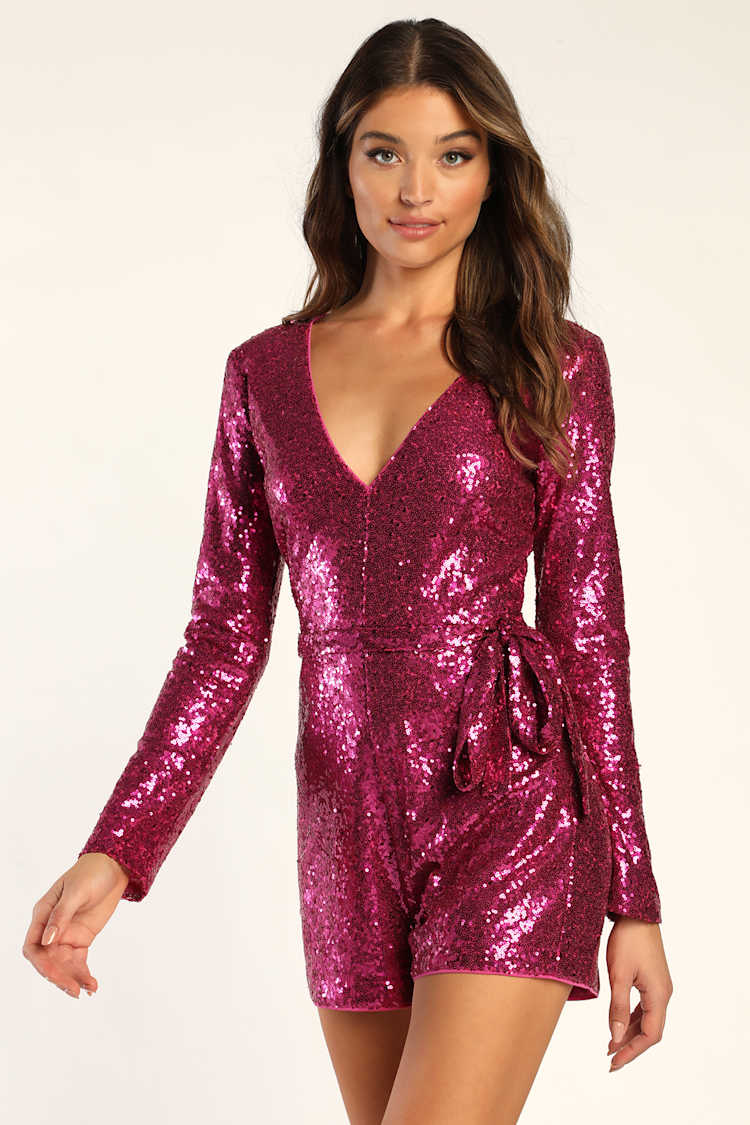 knee length dresses for ladies Same Long Sleeve Twist Dress | Hot Pink Sequin main image 1