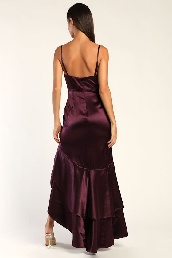 Made to Enchant Plum Purple Satin High-Low Maxi Dress 4