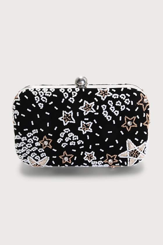 Astrological Sweetie Black Velvet Beaded Rhinestone Box Clutch 2