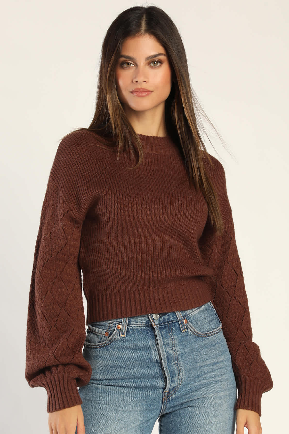 Liberty Chocolate Cotton Knit 3/4 Sleeve Top