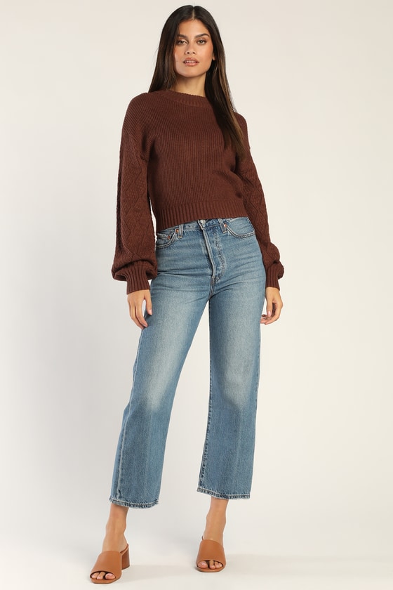 Chocolate Brown Sweater - Long Sleeve Sweater - Cropped Sweater - Lulus