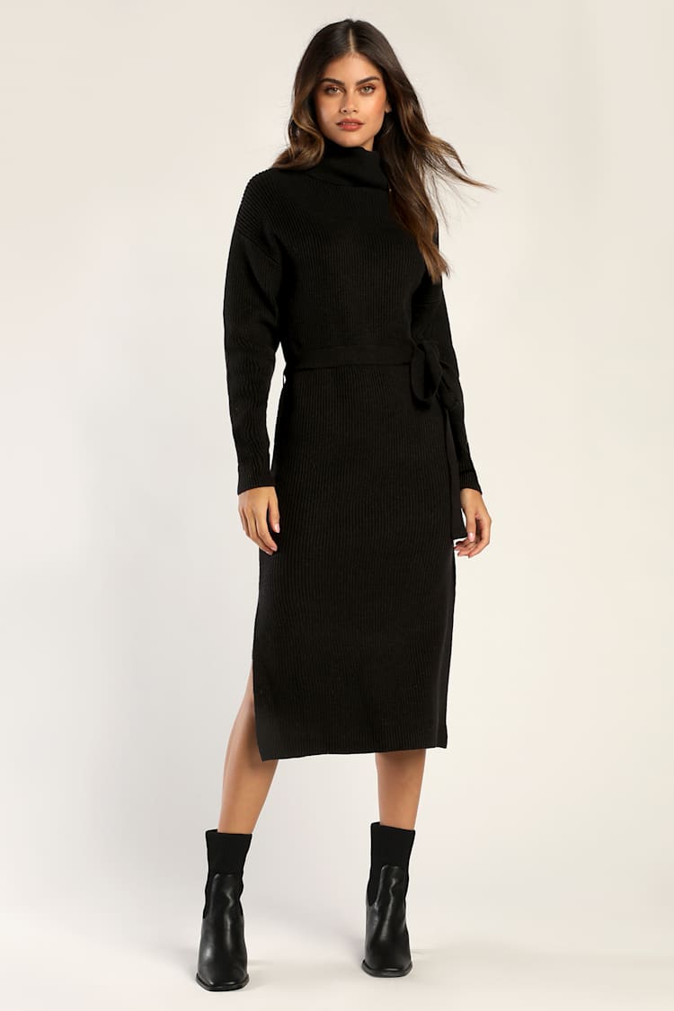 black turtleneck midi sweater dress Mongolian Cashmere Turtleneck Midi Sweater Dress in Black