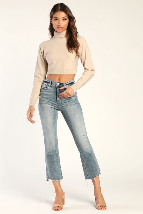 Daze Shy Girl Light Wash Distressed Jeans Cropped Flare Jeans Lulus