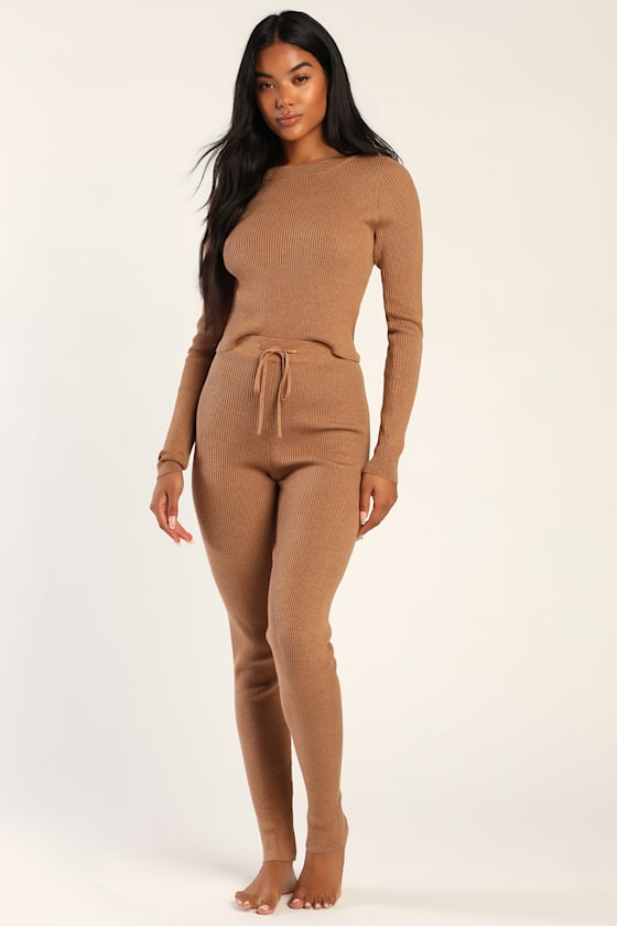 Come Get Cozy Light Brown Ribbed Knit Lounge Pants 2