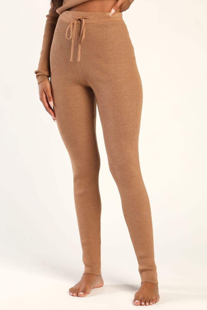 Come Get Cozy Light Brown Ribbed Knit Lounge Pants