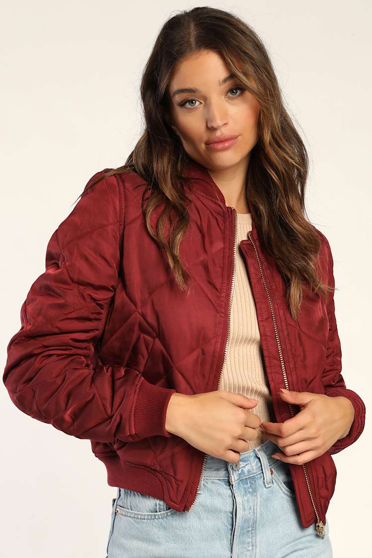 Style Expedition Burgundy Quilted Bomber Jacket