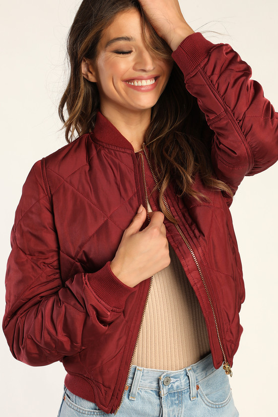 Lulus Style Expedition Burgundy Quilted Bomber Jacket