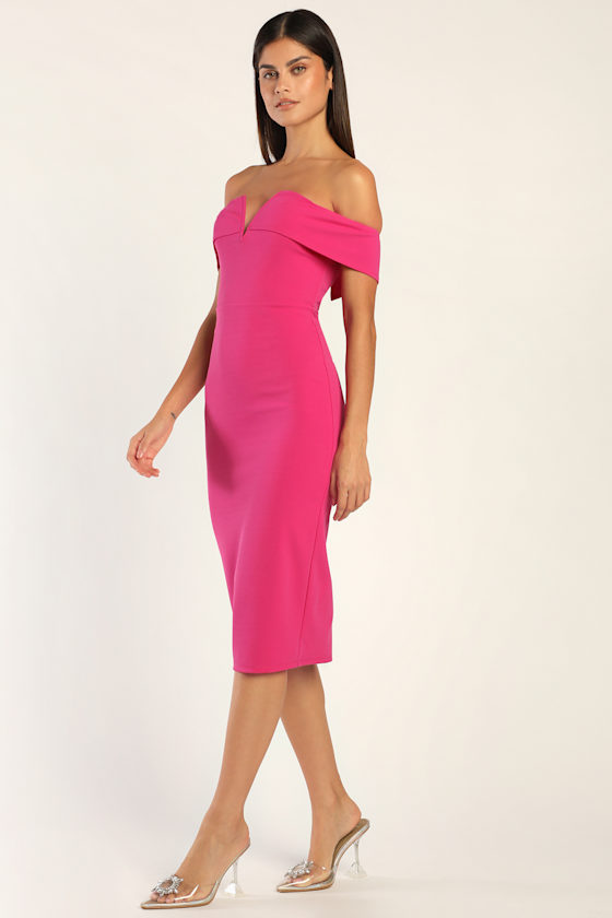 Pink Midi Dress - Off-the-Shoulder Dress - Bodycon Dress - Lulus