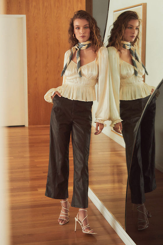 Seen You Out Dark Brown Vegan Leather Wide-Leg Pants 1